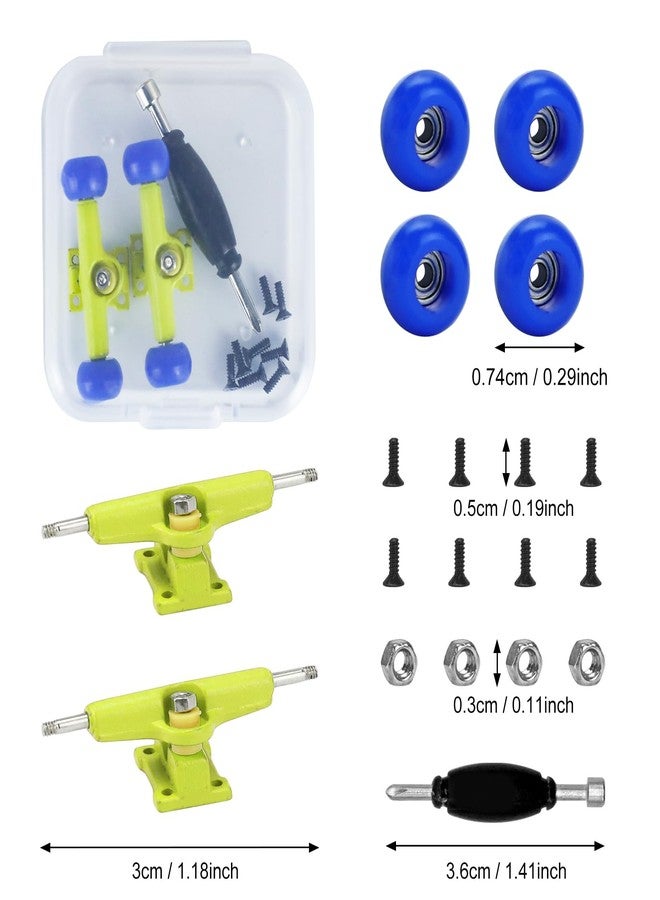 DisplayMore 19PCS Fingerboard Skateboard Bearing Wheels Tool Set, Yellow Trucks & Blue Spherical Fingerboard Bearing Wheels & Nuts & Screw & Screwdriver - Image 3